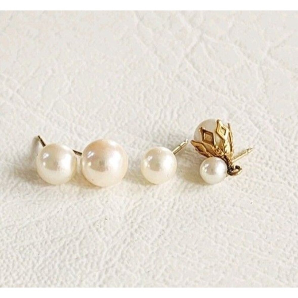 Lot 4 Solid 14K Yellow Gold Single Pearl Stud Earrings No Backs 3,4,5,7mm 2.65g